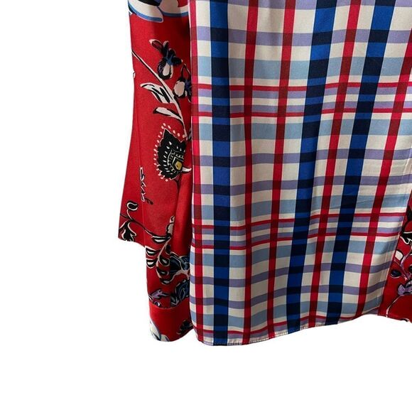 ZARA Floral Bird Patchwork Red Blue Blouse Size Small - Picture 9 of 10